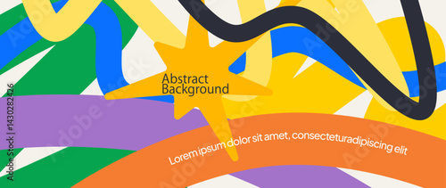 The abstract background with a dense composition of colored decorative abstract motifs creates a unique look. With a modern, unique and minimalist pattern style.