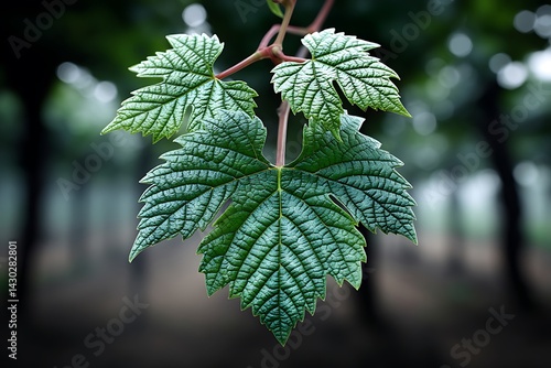 Lush Grapevine Leaves with Vineyard, Spring, and Nature.