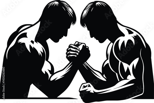 Two muscular body builder arm wrestling Silhouette Vector Illustration isolated on a white background