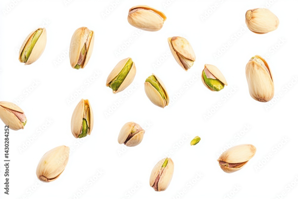 Obraz premium Pistachios in mid-air, a delicious snack.