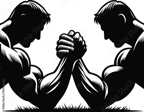 Two muscular body builder arm wrestling Silhouette Vector Illustration isolated on a white background