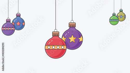 illustration of Christmas balls in various colors and patterns