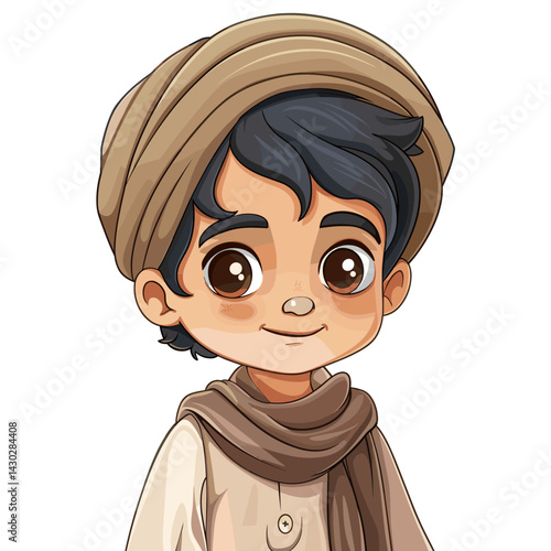 Vector illustration of Cute little boy in turban and traditional clothes