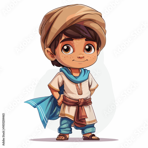 Vector illustration of Cute little boy in turban and traditional clothes
