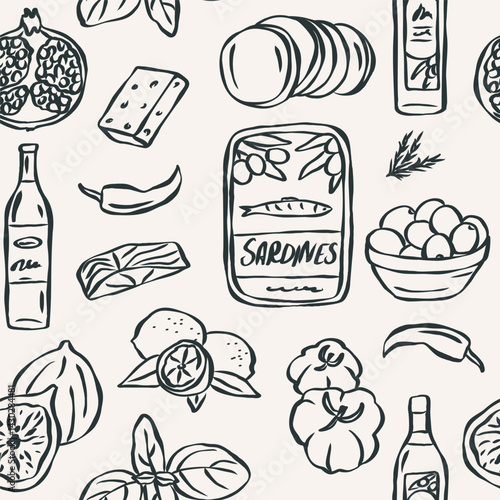 Hand drawn italian food seamless pattern	