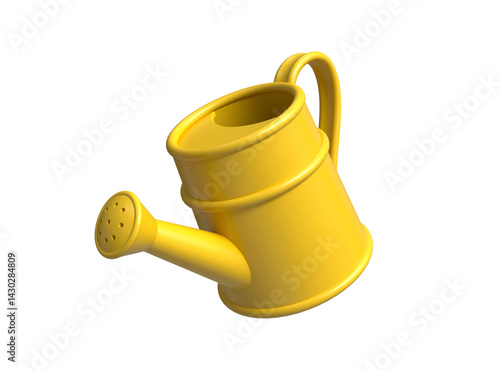 Yellow garden watering can. 3d image of garden tools for watering plants and seedlings. A cartoon-style garden tool
