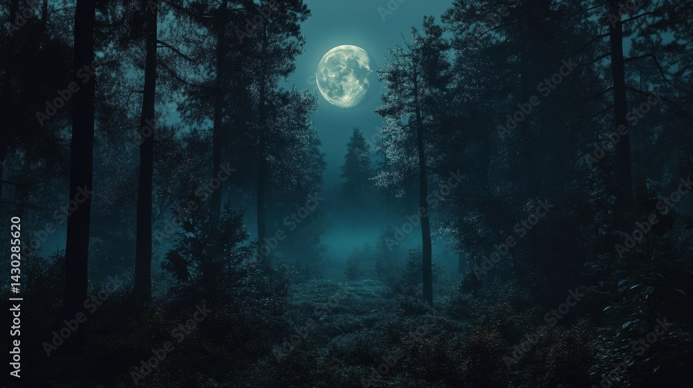 Fototapeta premium mystical moonlit forest at night
