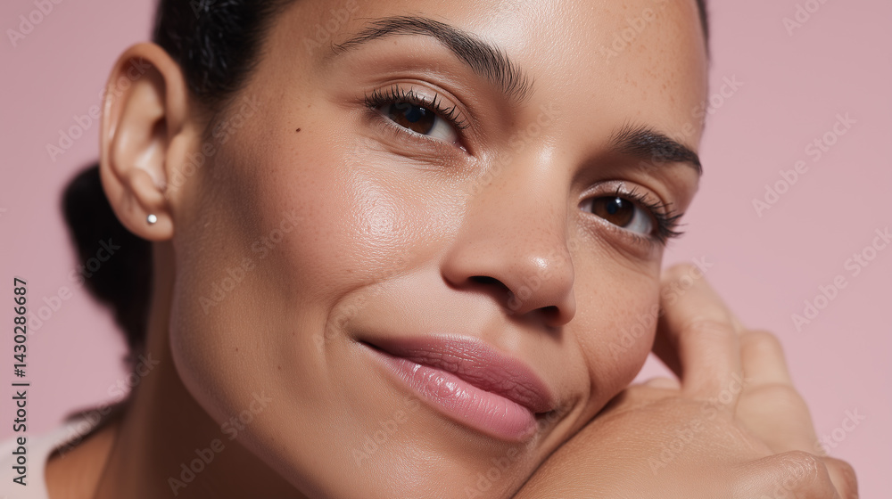 Obraz premium Close-up portrait showing woman's radiant natural complexion
