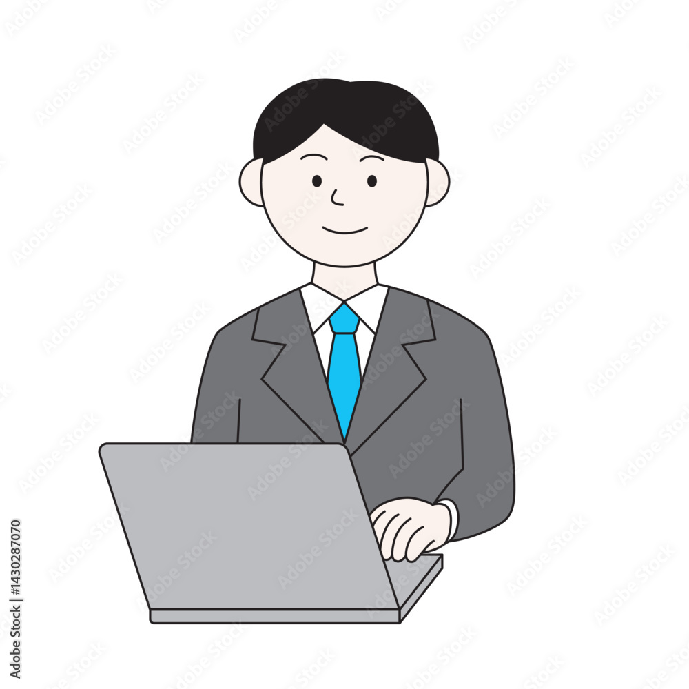 パソコンを操作する男性のイラスト パソコンを操作する男性のイラスト