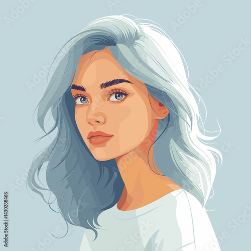 Portrait of a beautiful young woman with blue eyes. Vector illustration