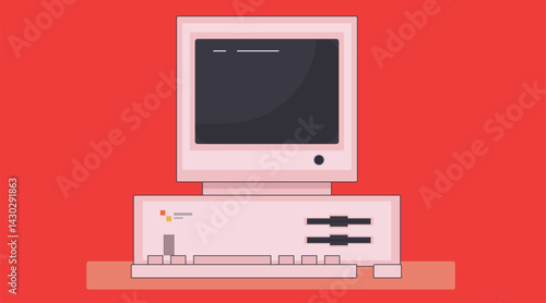 Illustration of old retro computer devices, featuring vintage keyboards, monitors, and floppy disks, symbolizing nostalgia and the evolution of technology