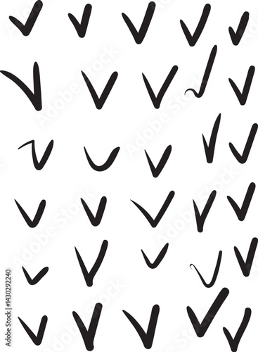 Collection of various black V signs illustrations, Hand drawn symbol. Vector icon set. Illustrations design. Eps 10Печать