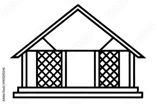 Low Lattice Porch Line Art Vector Illustration
