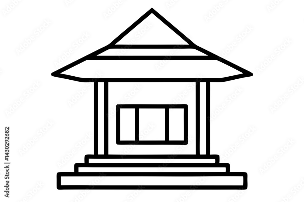 Miniature Red Shrine Box Line Art Vector Illustration Miniature Red Shrine Box Line Art Vector Illustration