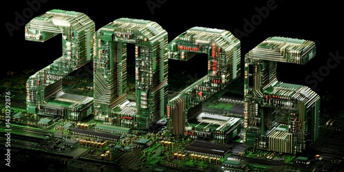 Obraz na płótnie new year 2026 digital background with futuristic circuit board structure w salonie