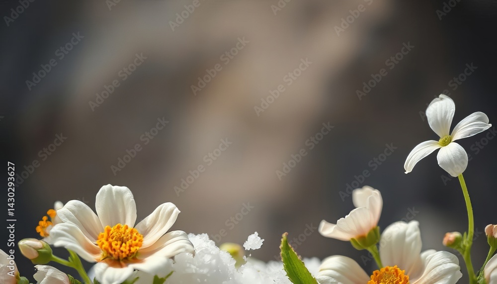 Obraz premium Natural spa and beauty salon, pebbles and shells. Grains of salt and a floral border, on a blurred background.