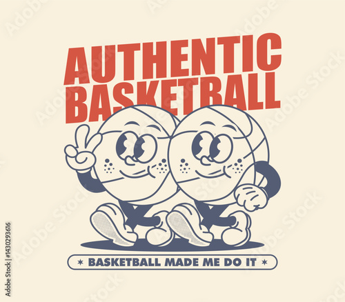 Retro basketball cartoon character. Perfect for stickers, posters, and prints. Fun and bold vector illustration in authentic vintage cartoon style