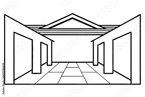 Open Roof Courtyard Line Art Vector Illustration