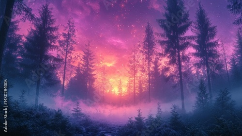 Obraz na płótnie Enchanted Forest: Sunrise Mist w salonie