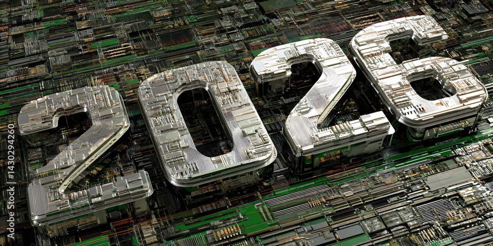 new year 2026 digital background with futuristic circuit board structure