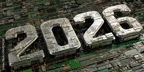 Obraz na płótnie new year 2026 digital background with futuristic circuit board structure w salonie