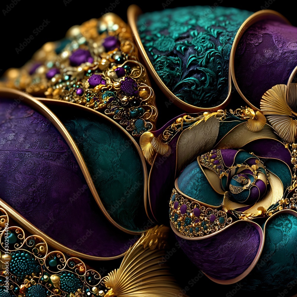 filigree luxurious ornaments, surreal metallic fractal patterns, fantasy floral ornate