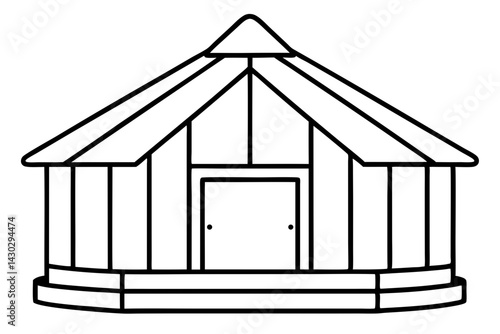 Wooden Bathhouse Line Art Vector Illustration