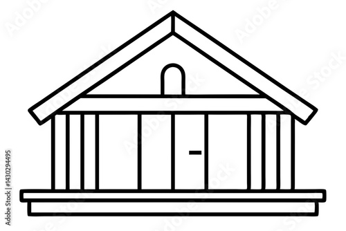 Wooden Bathhouse Line Art Vector Illustration