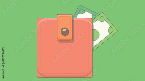 Illustration of a wallet with paper money visibly sticking out, symbolizing financial wealth, spending, or savings