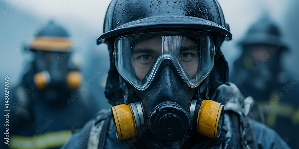 Naklejka premium Firefighters in protective gear at a scene