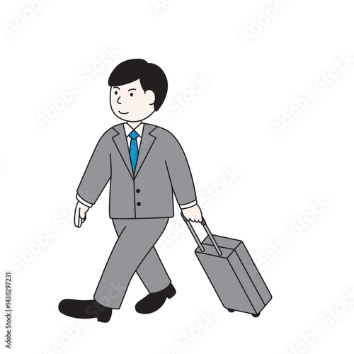キャリーケースを運ぶスーツ姿の男性のイラスト