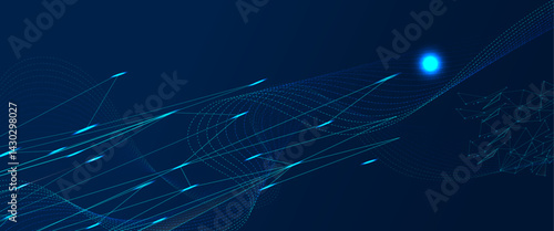 Abstract digital network with interconnected lines and dots on a deep blue background	