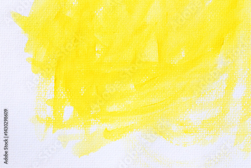 Obraz na płótnie Yellow watercolour paint brush on the white art paper background. w salonie