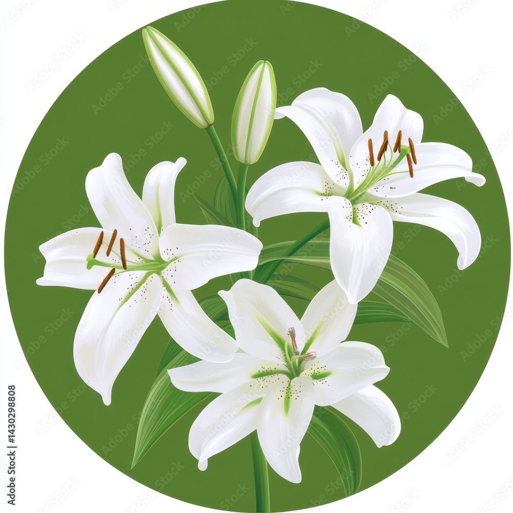 Naklejka premium White lilies in circle