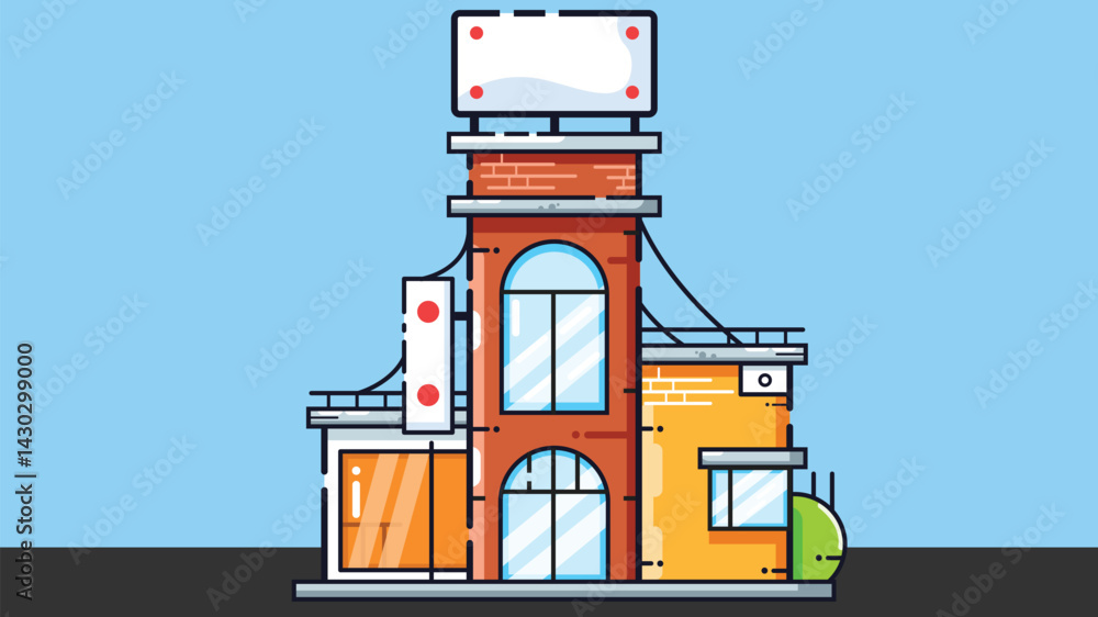 Fototapeta premium cartoon-style building on a street, showcasing vintage architectural details and a playful, whimsical design