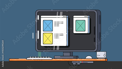 Illustration of a laptop on a desk at night, symbolizing remote work and freelancing, with a calm, focused atmosphere ideal for productivity