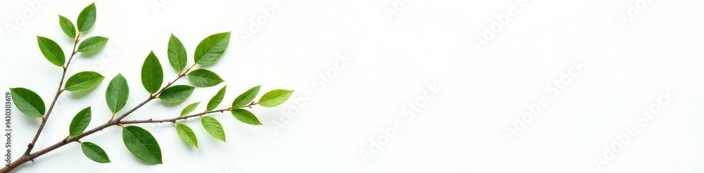 Branches with a mix of leaves and twigs against a plain white background, natural, botanical, greenery Branches with a mix of leaves and twigs against a plain white background, natural, botanical, greenery