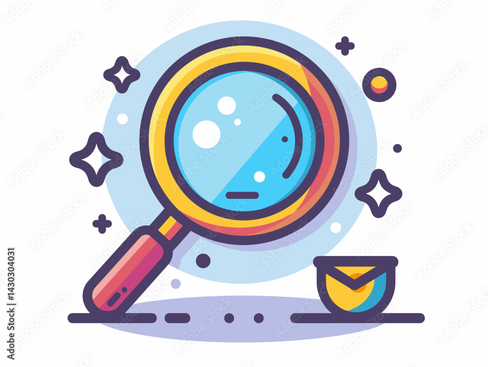 Fototapeta premium Magnifying glass and envelope icon. Vector illustration in a flat style.