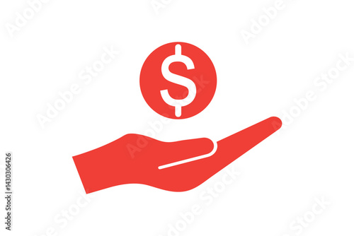 Money in hand icons set. Save money sign. Cash, loan, coin, dollar, saving, budget, earning money, revenue symbol. Hands holding dollar coin flat and line style - stock vector.