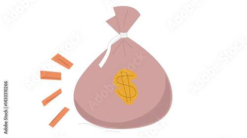 illustration of a money bag with a dollar sign, symbolizing wealth, savings, financial success, and economic value