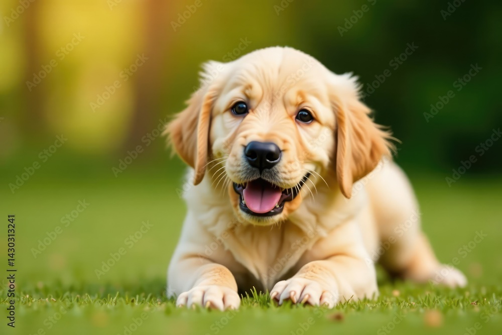 Golden retriever puppy lies down, playful expression , golden retriever, white background, puppy Golden retriever puppy lies down, playful expression , golden retriever, white background, puppy