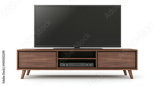 A black flat screen television is on a wooden stand