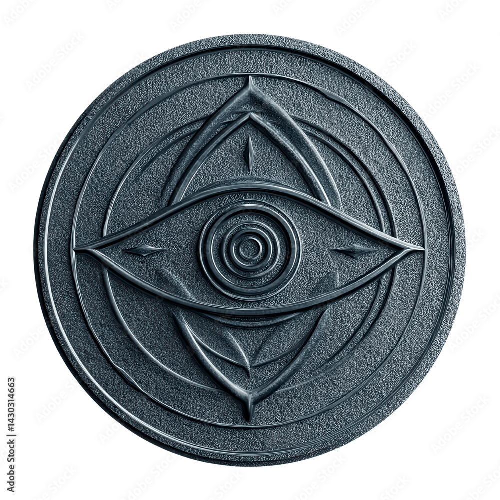 Fototapeta premium Mystical Eye Symbol Ancient Engraved Metal Disk