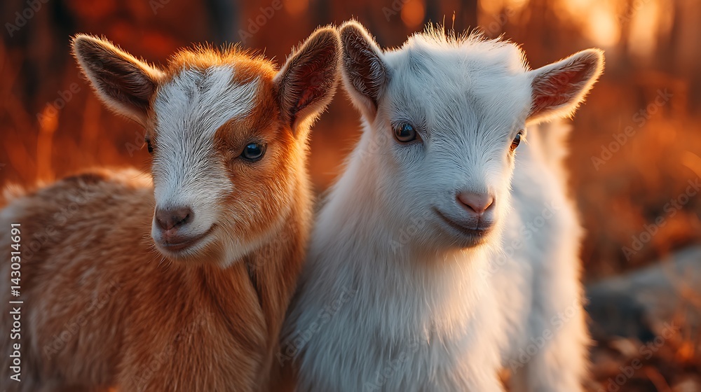 Fototapeta premium Two baby goats in sunlight