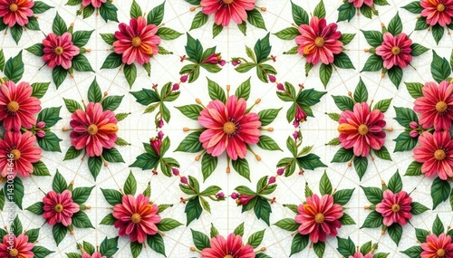 Intricate floral bouquet within a repeating hexagon pattern , geometrical, floral, tile