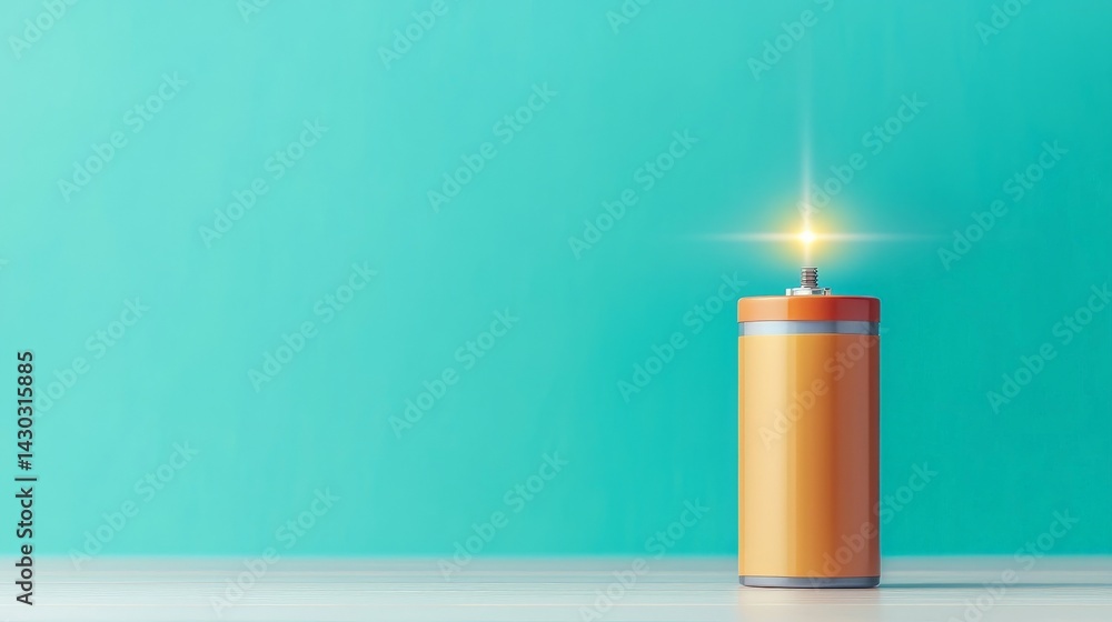 Peak Energy Solutions with Advanced Battery Storage Technology, A glowing battery on a plain background symbolizing energy and power.