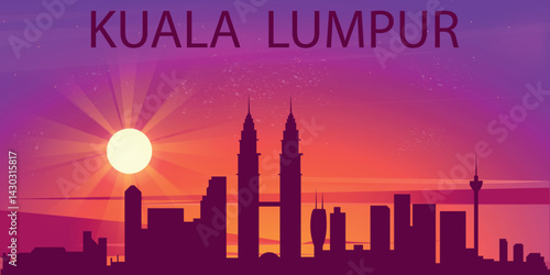 Photography stylized illustration of Kuala Lumpur, Malaysia city skyline against the backgro