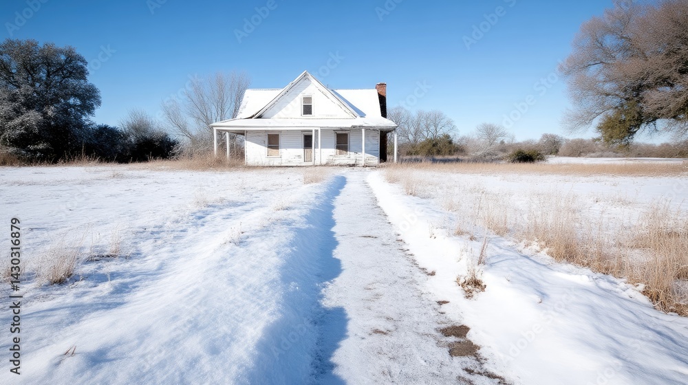 Snowy winter scene of a weathered farmhouse Snowy winter scene of a weathered farmhouse