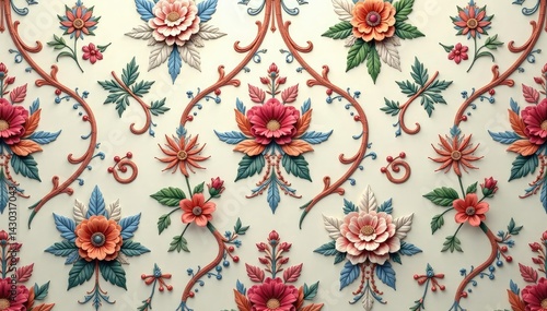Wallpaper Mural Intricate floral damask wallpaper in muted tones, gold, interior, home decor Torontodigital.ca
