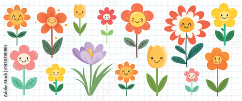 Wallpaper Mural Cheerful cartoon floral collection, vector set Torontodigital.ca